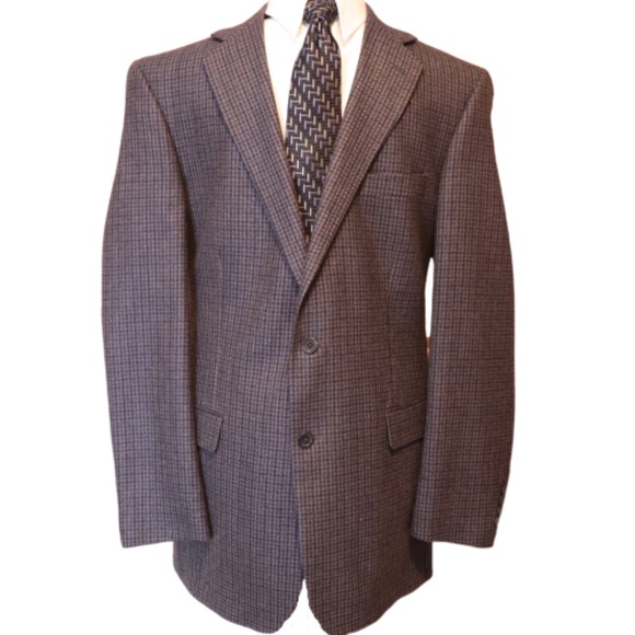 Stafford Sports Coat Blue-Gray Houndstooth 44L - Picture 1 of 5